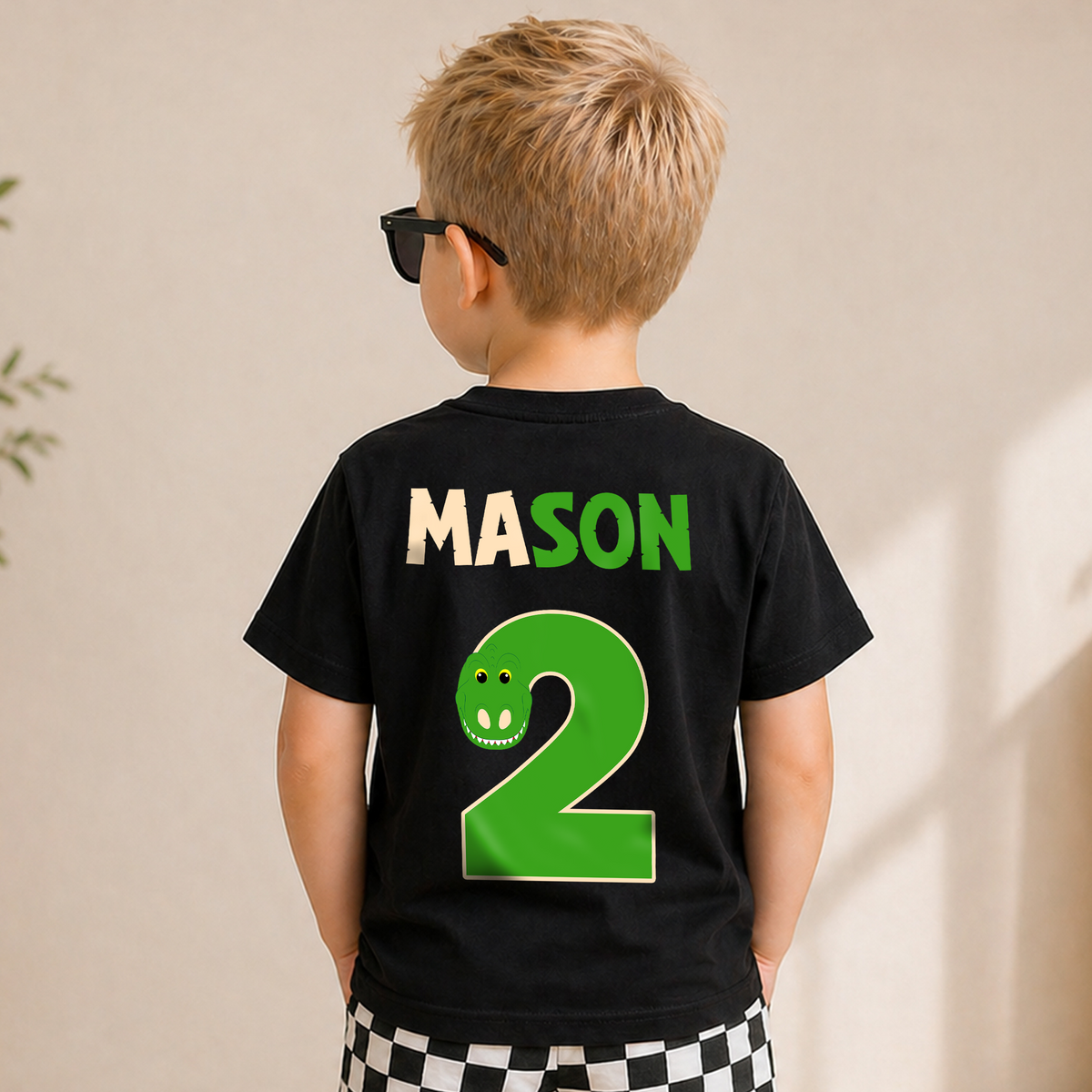 Boys Personalized Rawr I'm Two Crushing It 2nd Birthday Shirt — product view 6
