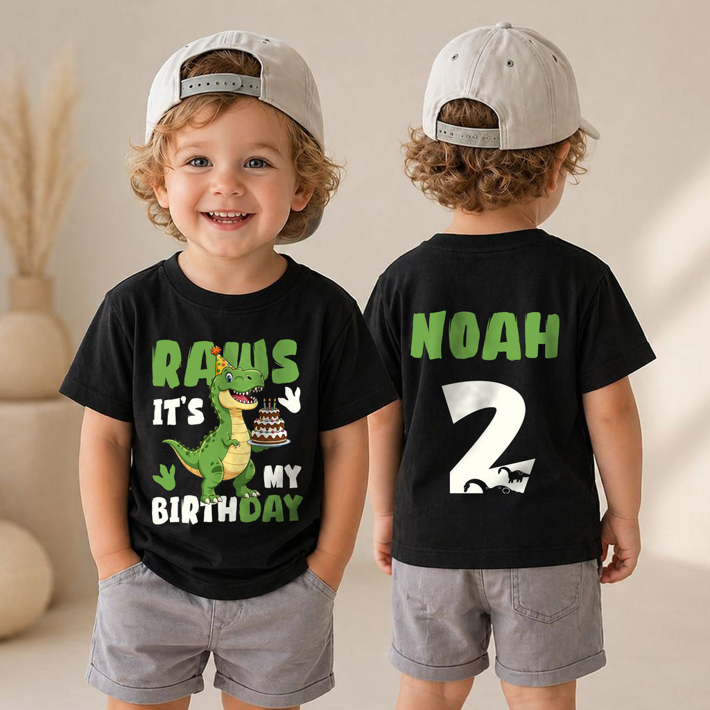 Personalized T-Rex 2nd Birthday Shirt Boy, Two Rex — product view 4