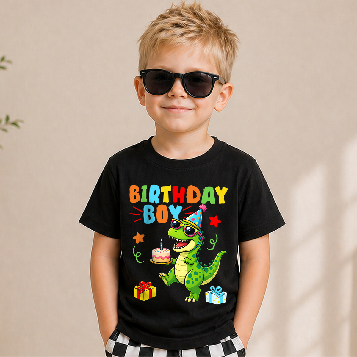 Custom Name T-Rex 2nd Birthday Shirt Boy, Two Rex — product view 5