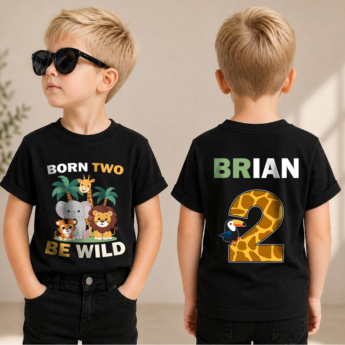 Personalized Wild 2nd Birthday Shirt Boy, Born Two Be Wild — product view 1