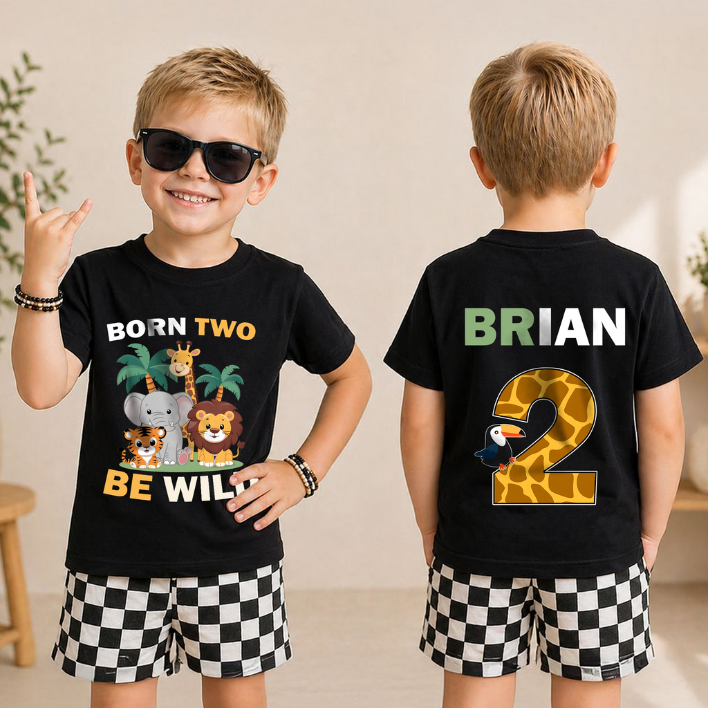 Personalized Wild 2nd Birthday Shirt Boy, Born Two Be Wild — product view 3