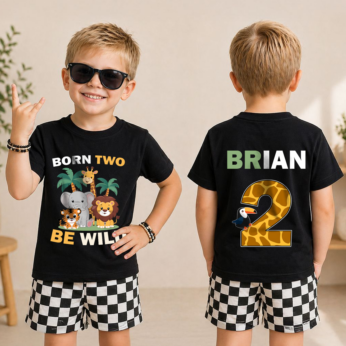 Personalized Wild 2nd Birthday Shirt Boy, Born Two Be Wild — product view 3