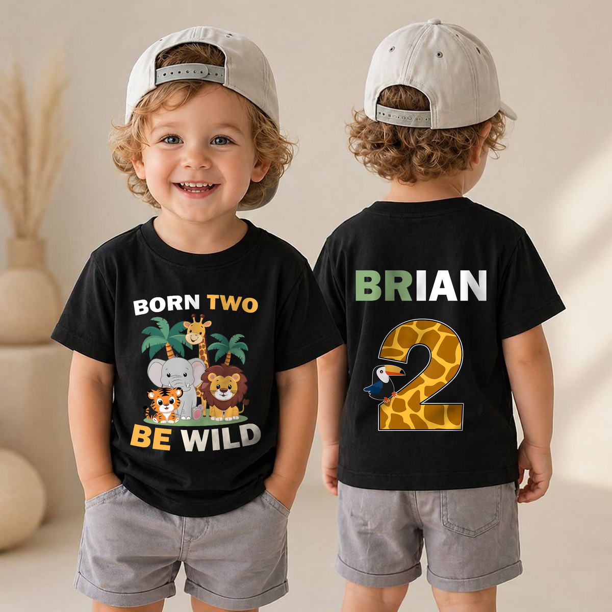 Personalized Wild 2nd Birthday Shirt Boy, Born Two Be Wild — product view 4