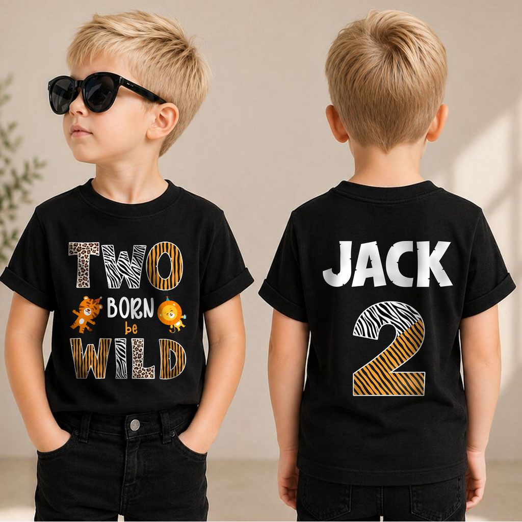 Custom Name Wild 2nd Birthday Shirt Boy, Born Two Be Wild — product view 1