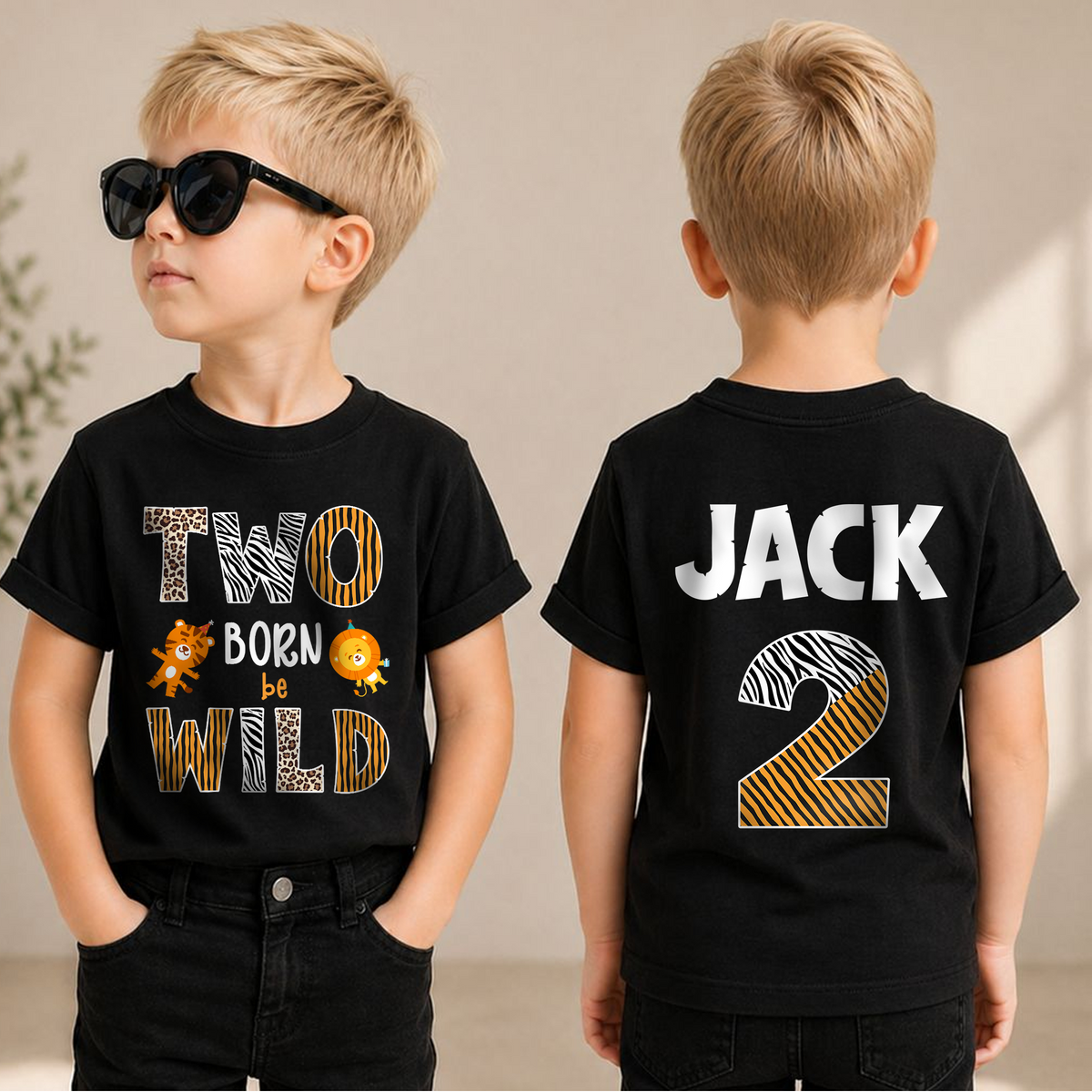 Custom Name Wild 2nd Birthday Shirt Boy, Born Two Be Wild — product view 1