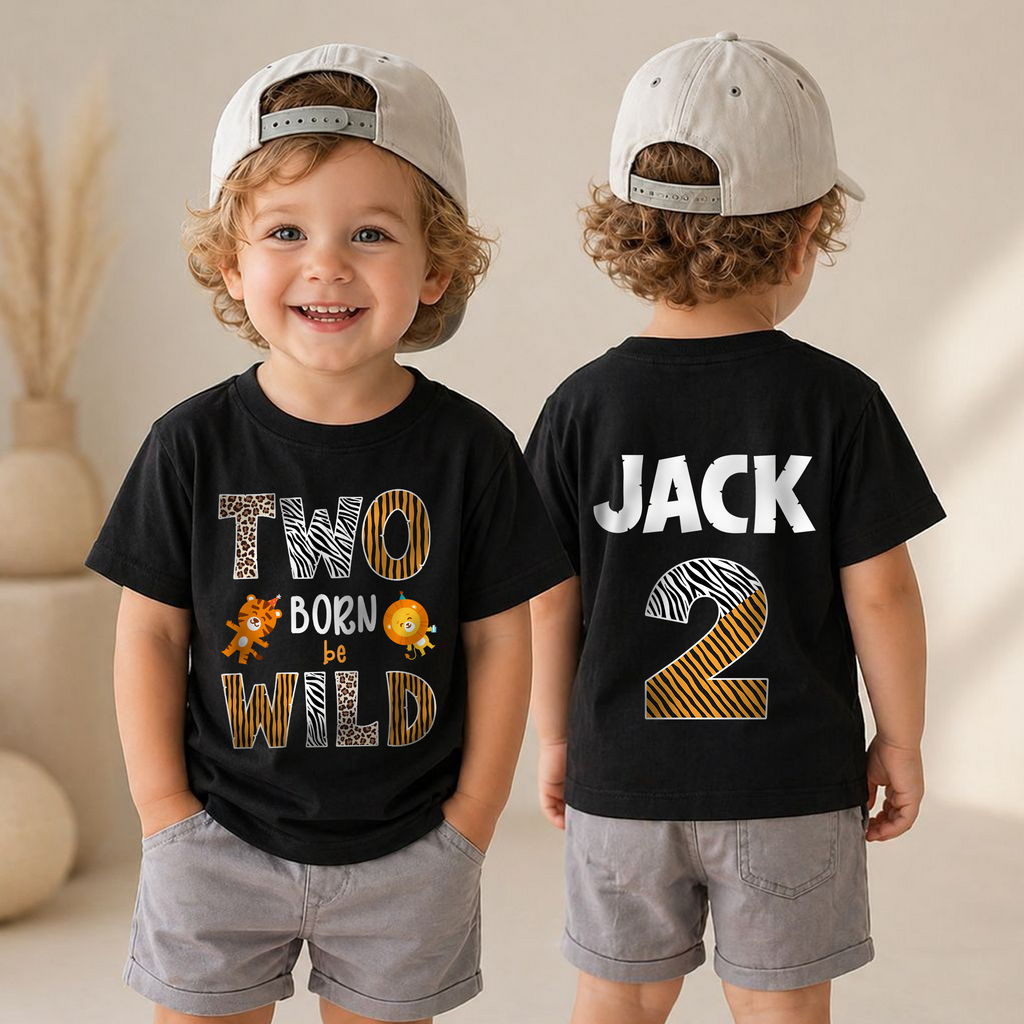 Custom Name Wild 2nd Birthday Shirt Boy, Born Two Be Wild — product view 4