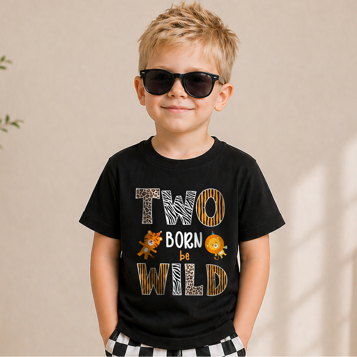 Custom Name Wild 2nd Birthday Shirt Boy, Born Two Be Wild — product view 5