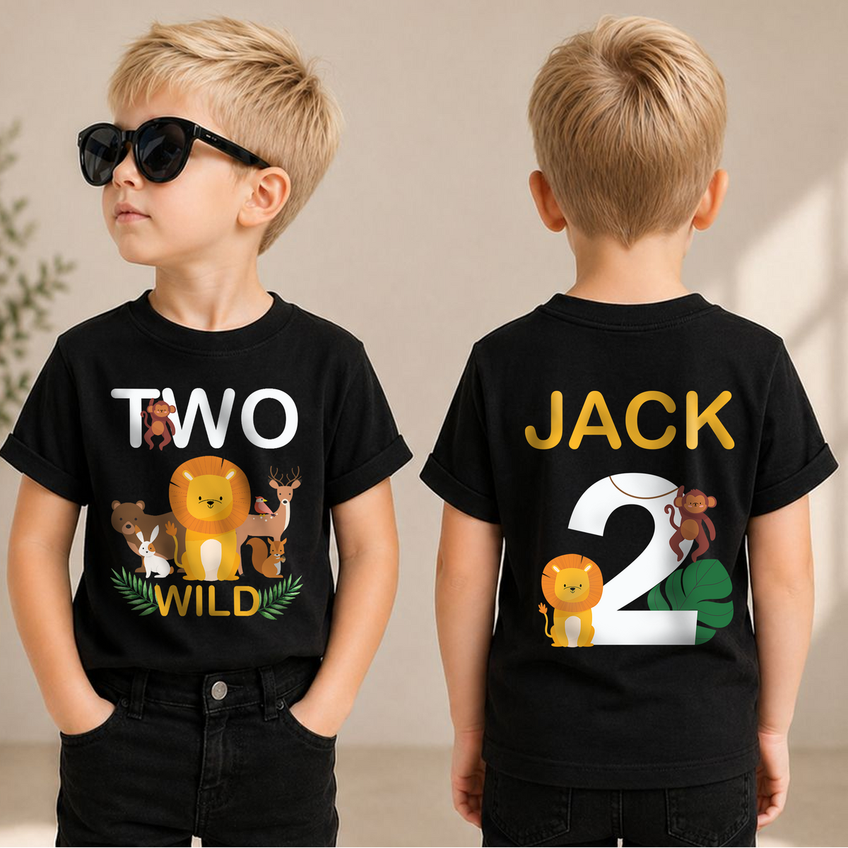 Custom Wild 2nd Birthday Shirt Boy, Two Wild — product view 1