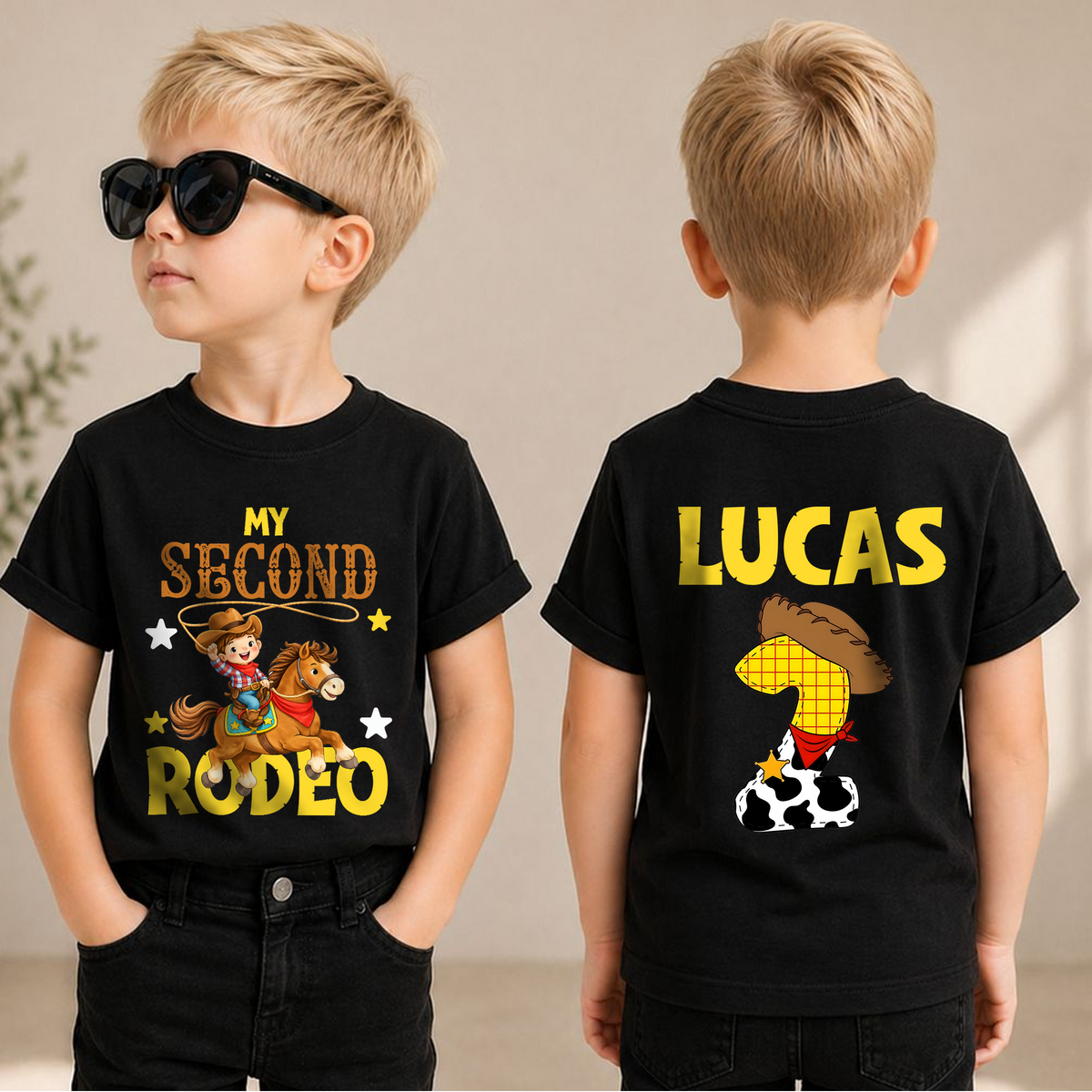 Personalized Cowboy 2nd Birthday Shirt Boy, My Second Rodeo — product view 1
