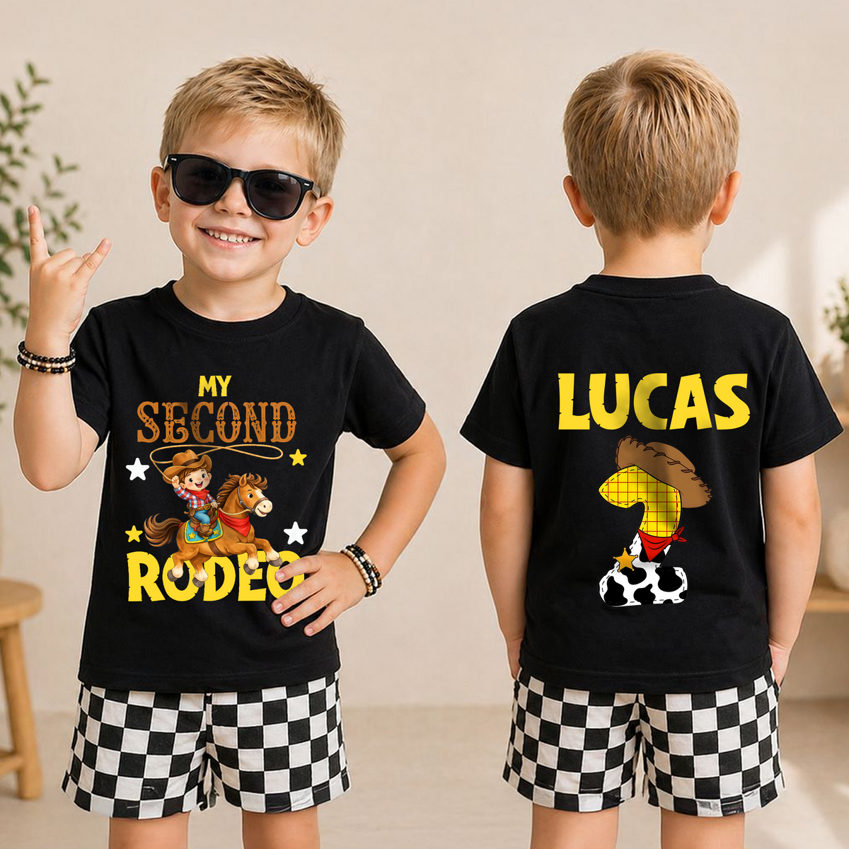 Personalized Cowboy 2nd Birthday Shirt Boy, My Second Rodeo — product view 3