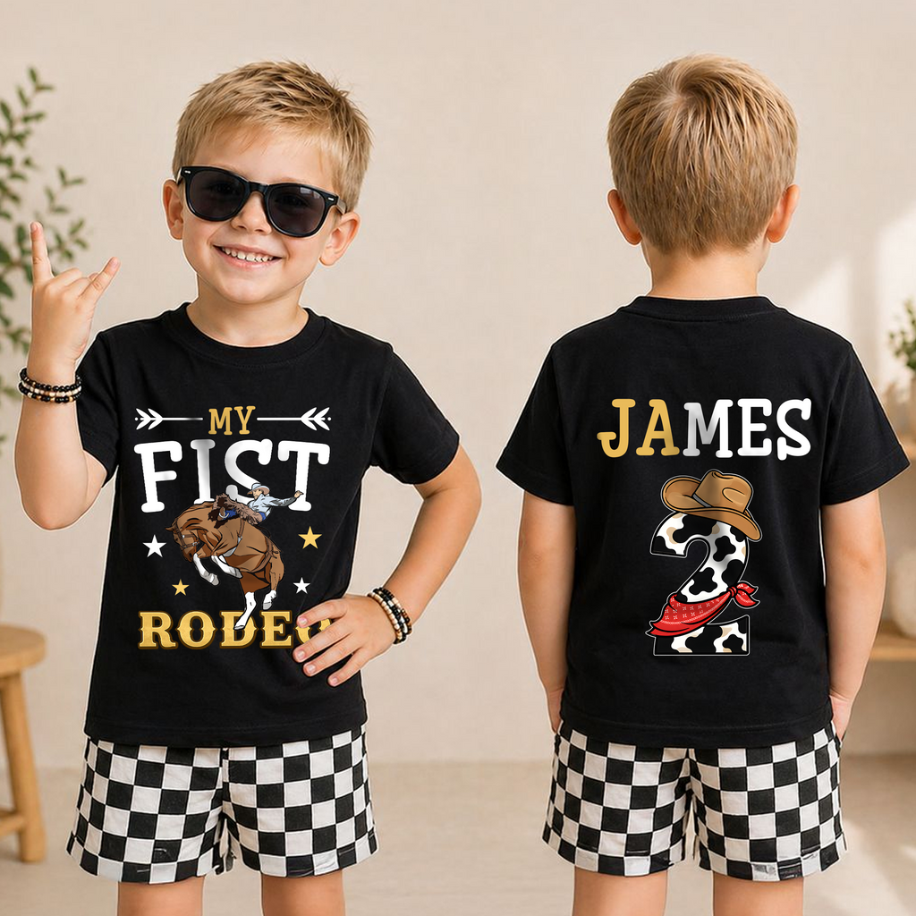 Custom Name Cowboy 2nd Birthday Shirt Boy, My First Rodeo — product view 3