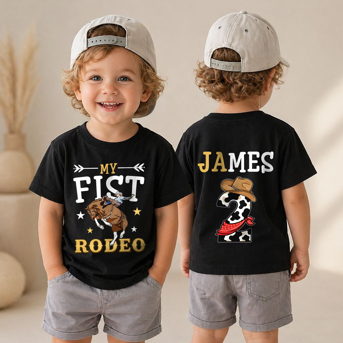 Custom Name Cowboy 2nd Birthday Shirt Boy, My First Rodeo — product view 4