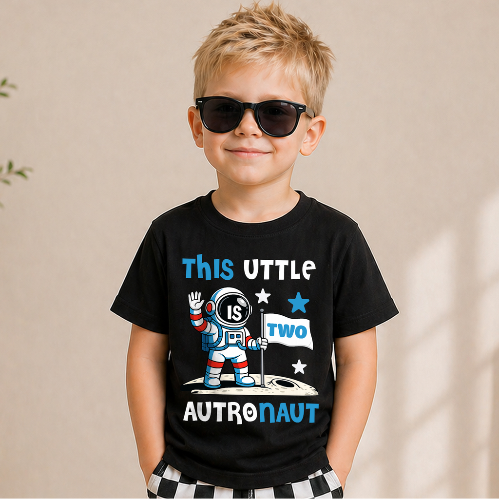 Custom Name Space Birthday Boy Shirt, Toddler Tee — product view 1