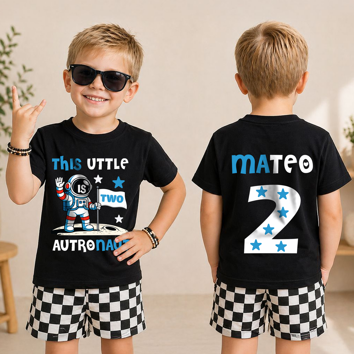 Custom Name Space Birthday Boy Shirt, Toddler Tee — product view 5