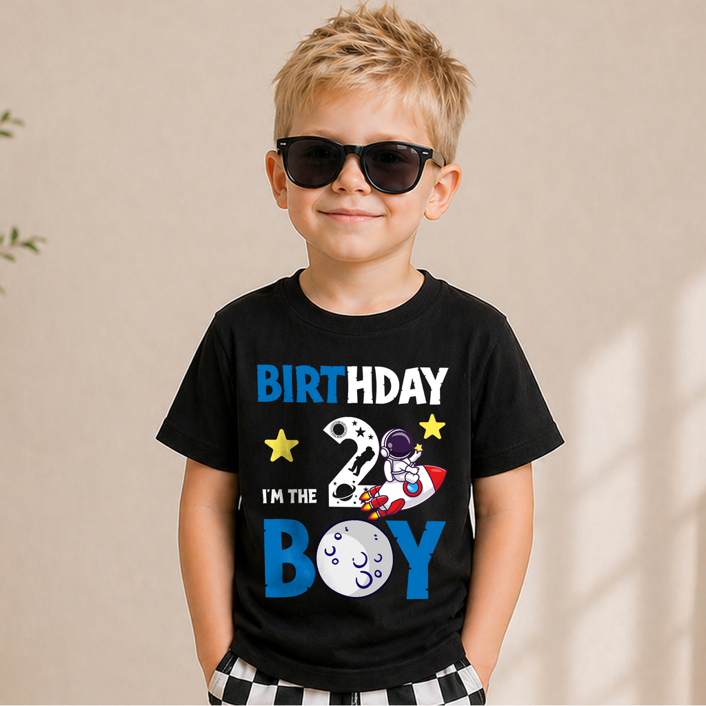 Custom Space Birthday Boy Shirt, Toddler Tee — product view 1