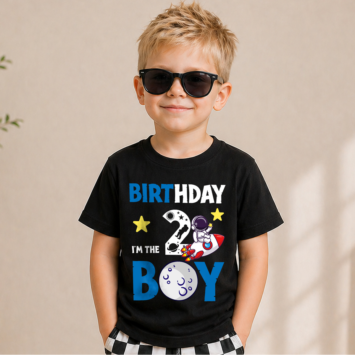 Custom Space Birthday Boy Shirt, Toddler Tee — product view 1