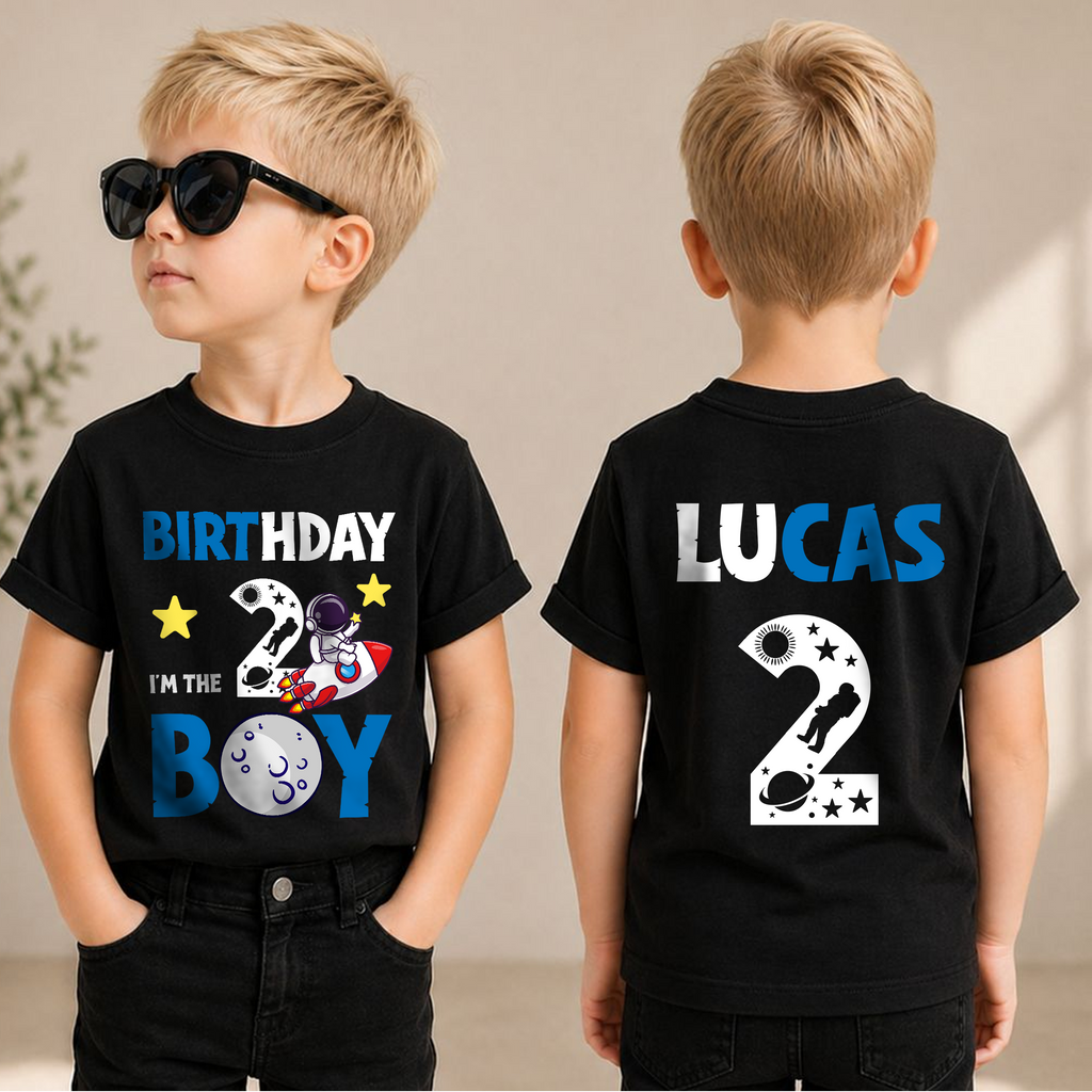 Custom Space Birthday Boy Shirt, Toddler Tee — product view 3