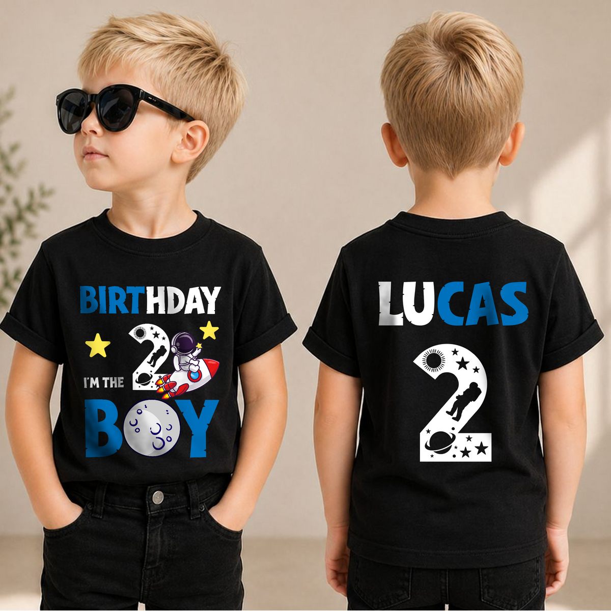 Custom Space Birthday Boy Shirt, Toddler Tee — product view 3