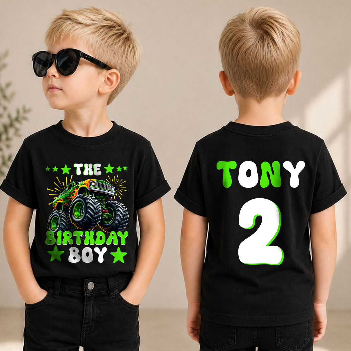Custom Name Monster Truck Birthday Boy Shirt 2, Crushing It — product view 1