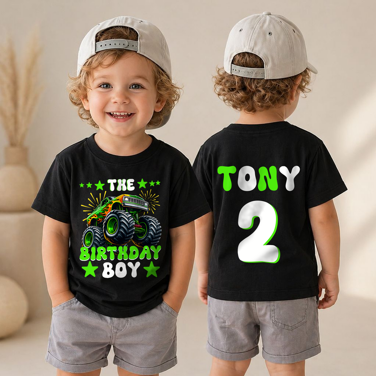 Custom Name Monster Truck Birthday Boy Shirt 2, Crushing It — product view 4