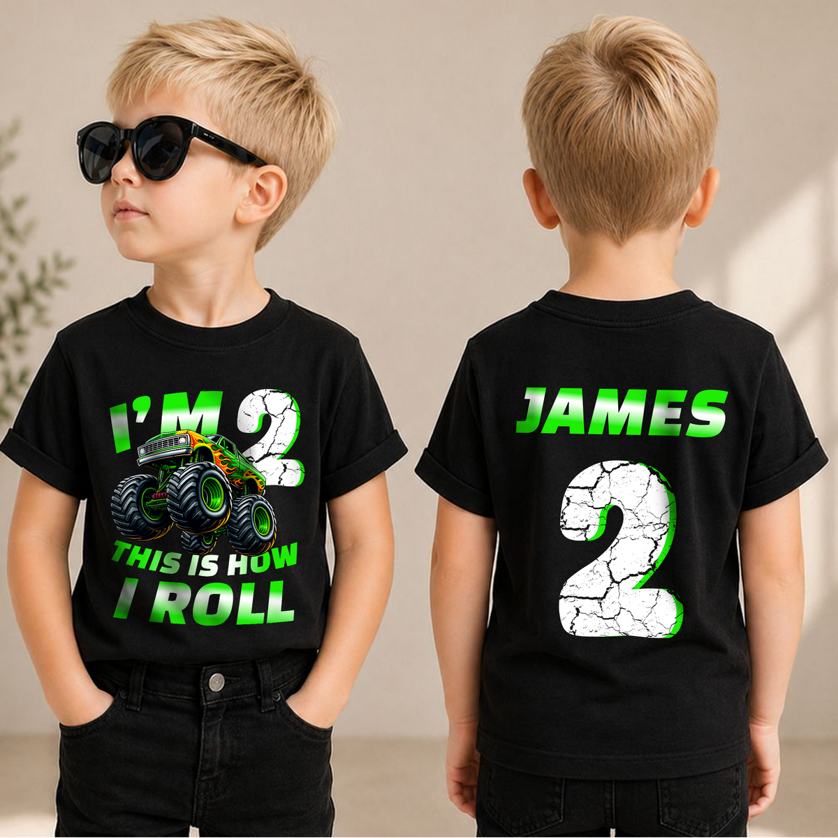 Boys Custom Monster Truck Birthday Boy Shirt 2, This Is How I Roll — product view 1