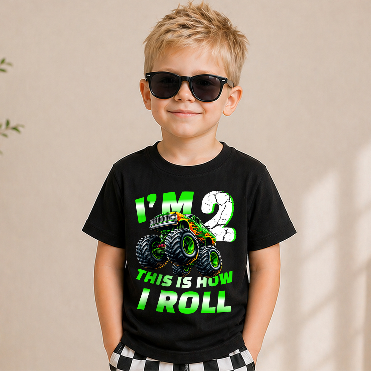 Boys Custom Monster Truck Birthday Boy Shirt 2, This Is How I Roll — product view 5