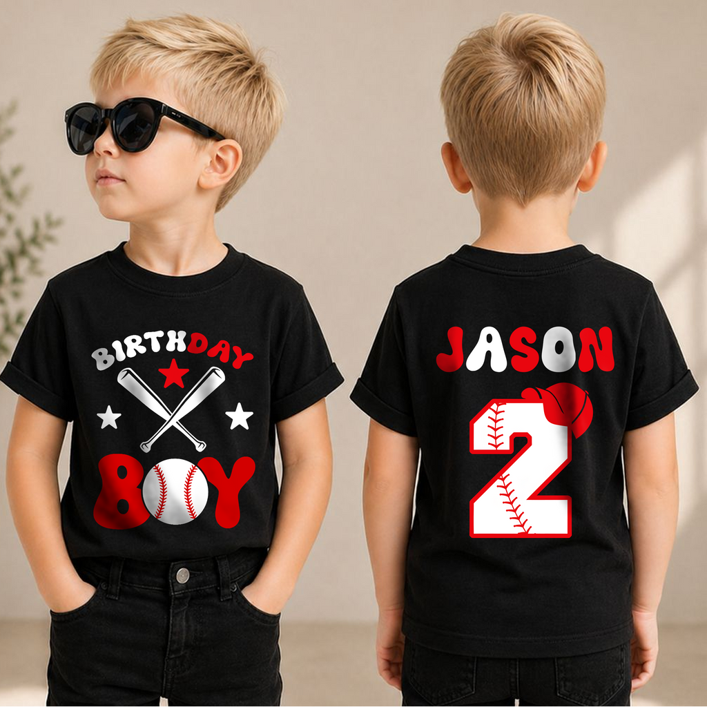 Boys Custom Baseball 2nd Birthday Shirt Boy, Little Slugger — product view 1