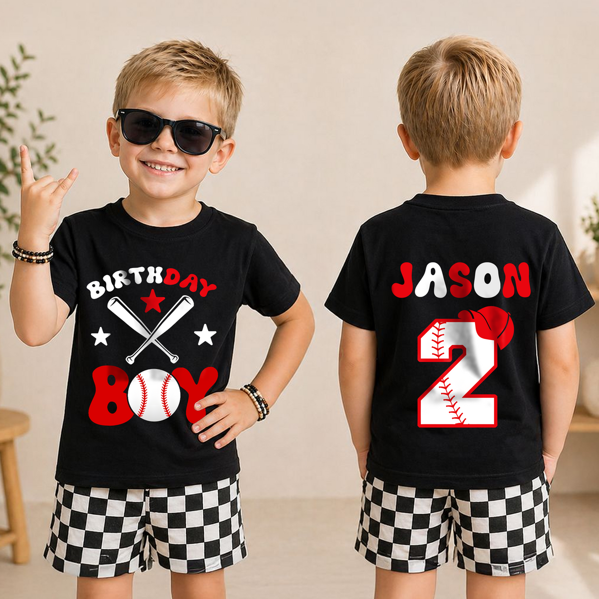 Boys Custom Baseball 2nd Birthday Shirt Boy, Little Slugger — product view 3