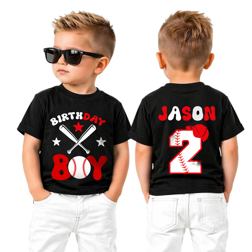 Boys Custom Baseball 2nd Birthday Shirt Boy, Little Slugger — product view 5