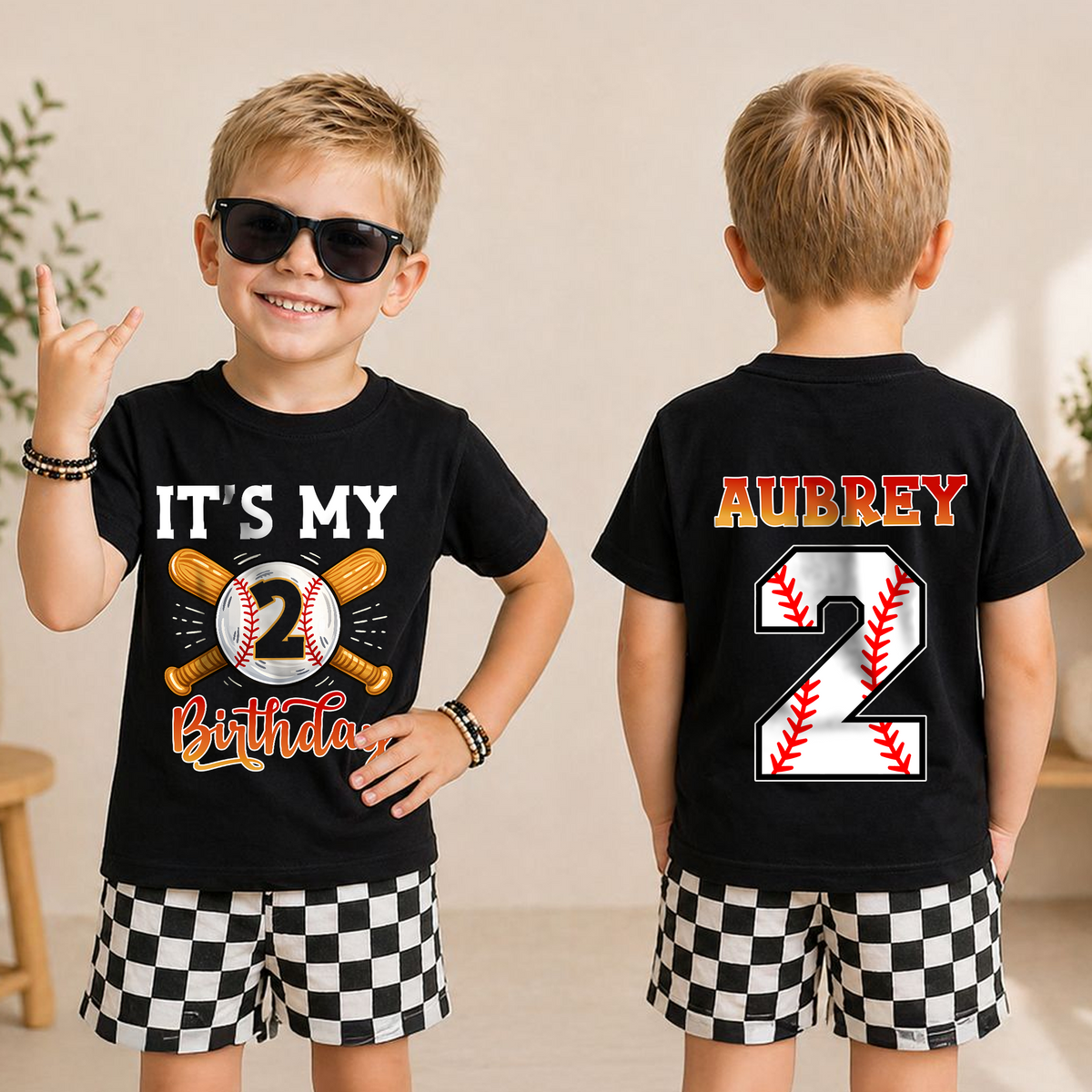Boys Personalized Baseball 2nd Birthday Shirt Boy, Custom Name — product view 3