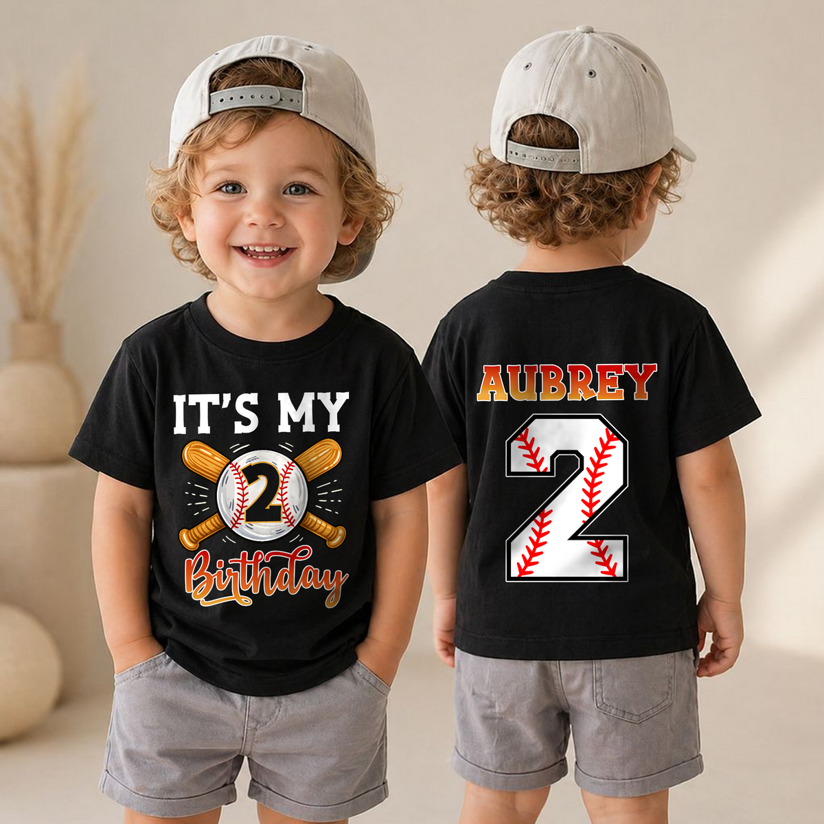 Boys Personalized Baseball 2nd Birthday Shirt Boy, Custom Name — product view 4