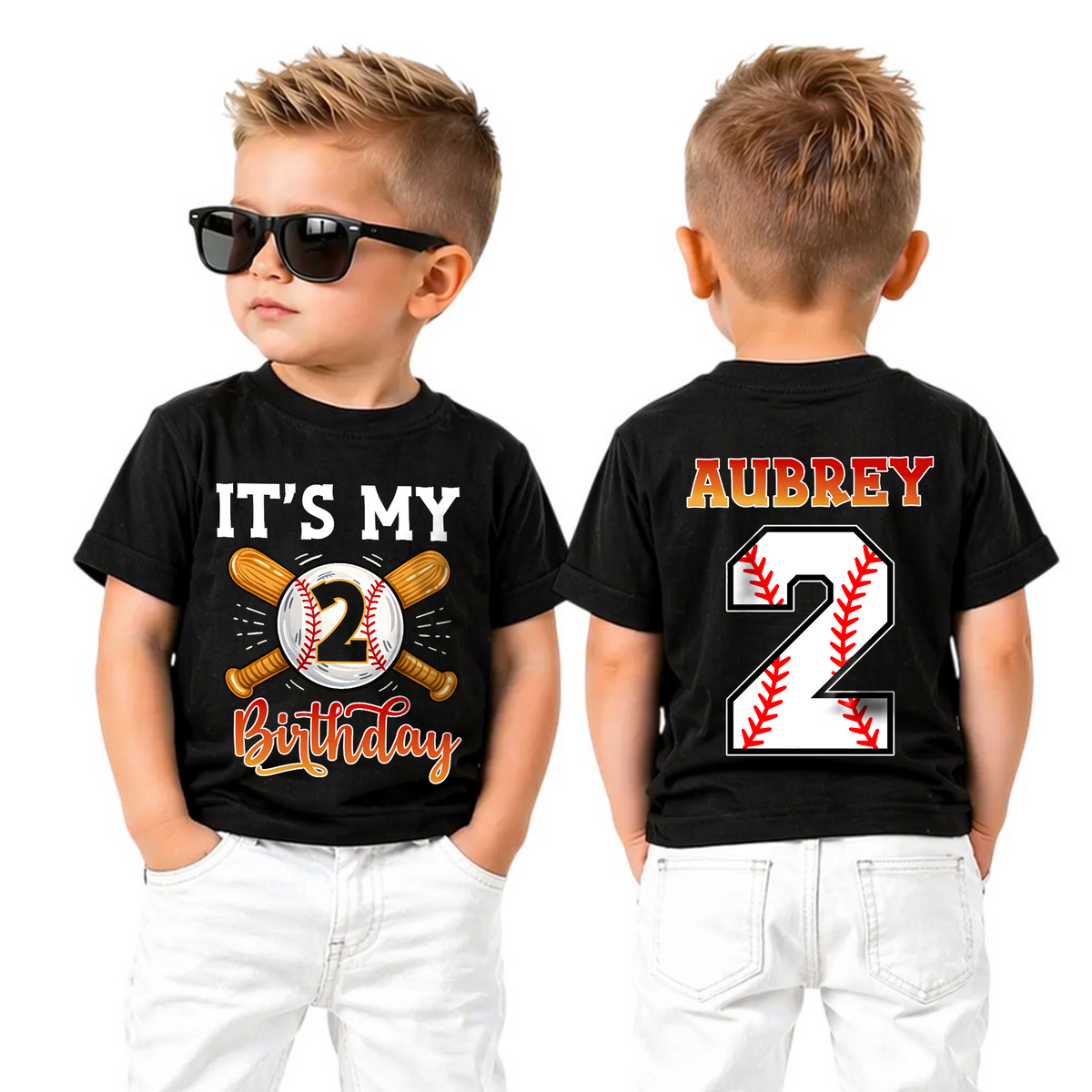 Boys Personalized Baseball 2nd Birthday Shirt Boy, Custom Name — product view 5