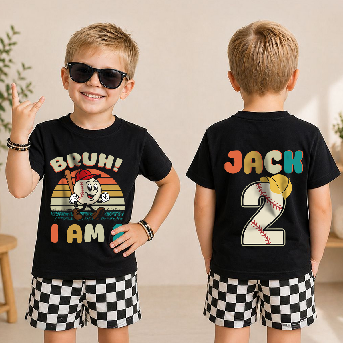 Custom Name Little Slugger Birthday Shirt for Boys, Baseball 2nd — product view 3