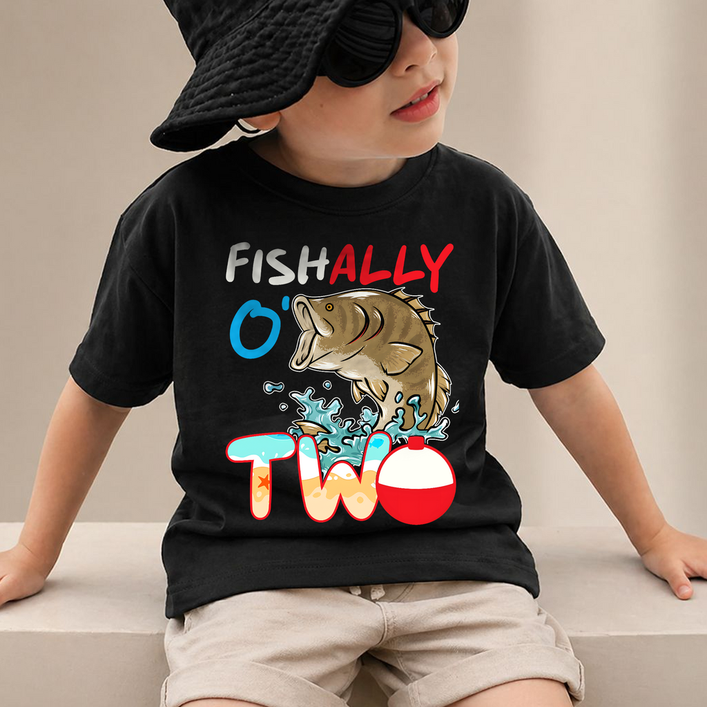 Boys Personalized Fishing 2nd Birthday Shirt, O-Fish-Ally Two — product view 2
