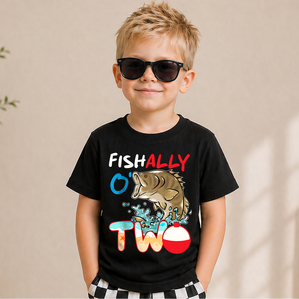Boys Personalized Fishing 2nd Birthday Shirt, O-Fish-Ally Two — product view 6