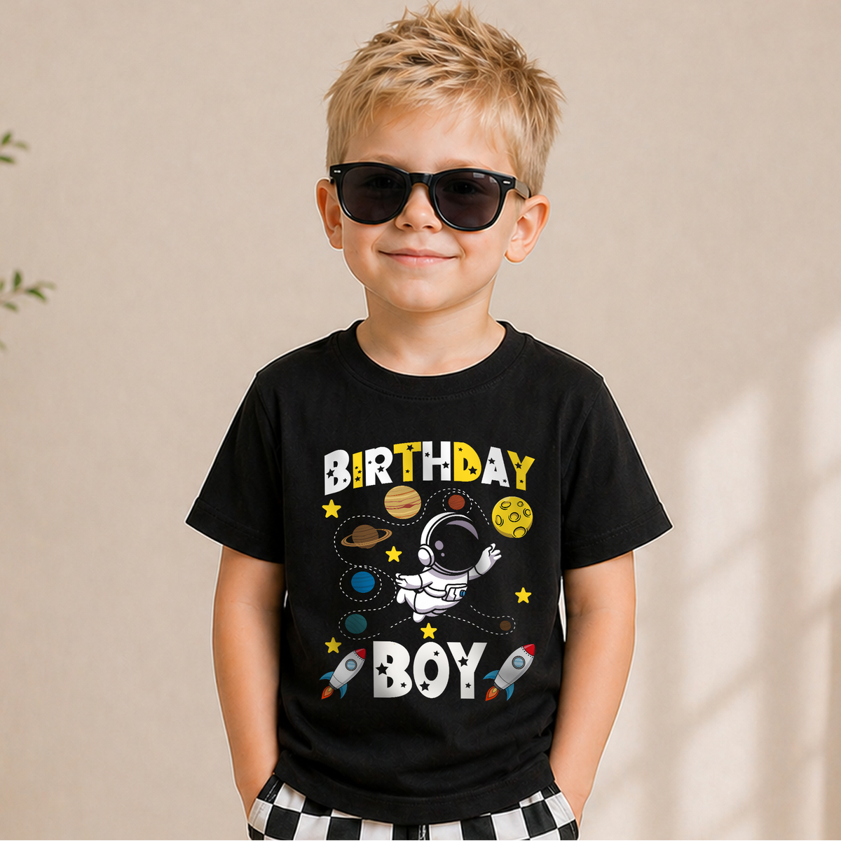 Toddler Personalized Space Birthday Boy Shirt — product view 1