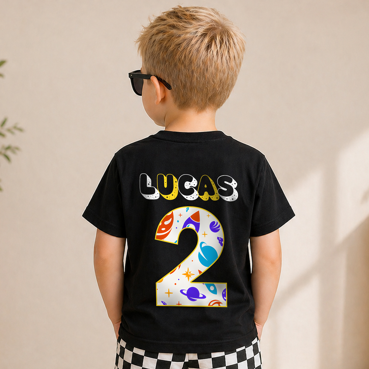 Toddler Personalized Space Birthday Boy Shirt — product view 2