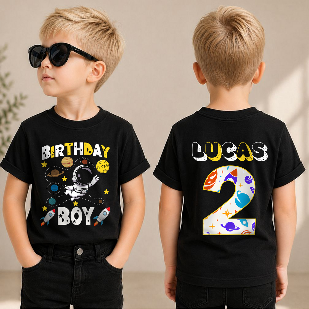 Toddler Personalized Space Birthday Boy Shirt — product view 3