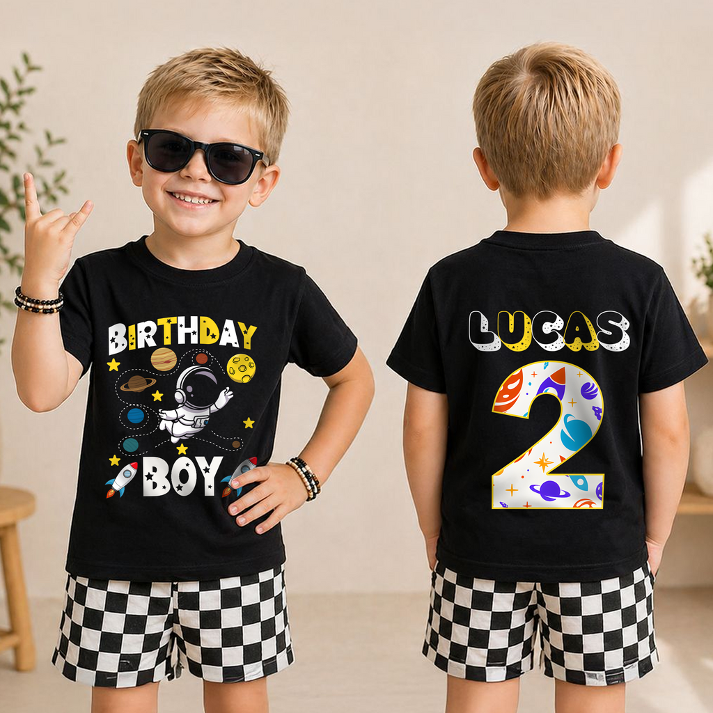 Toddler Personalized Space Birthday Boy Shirt — product view 5