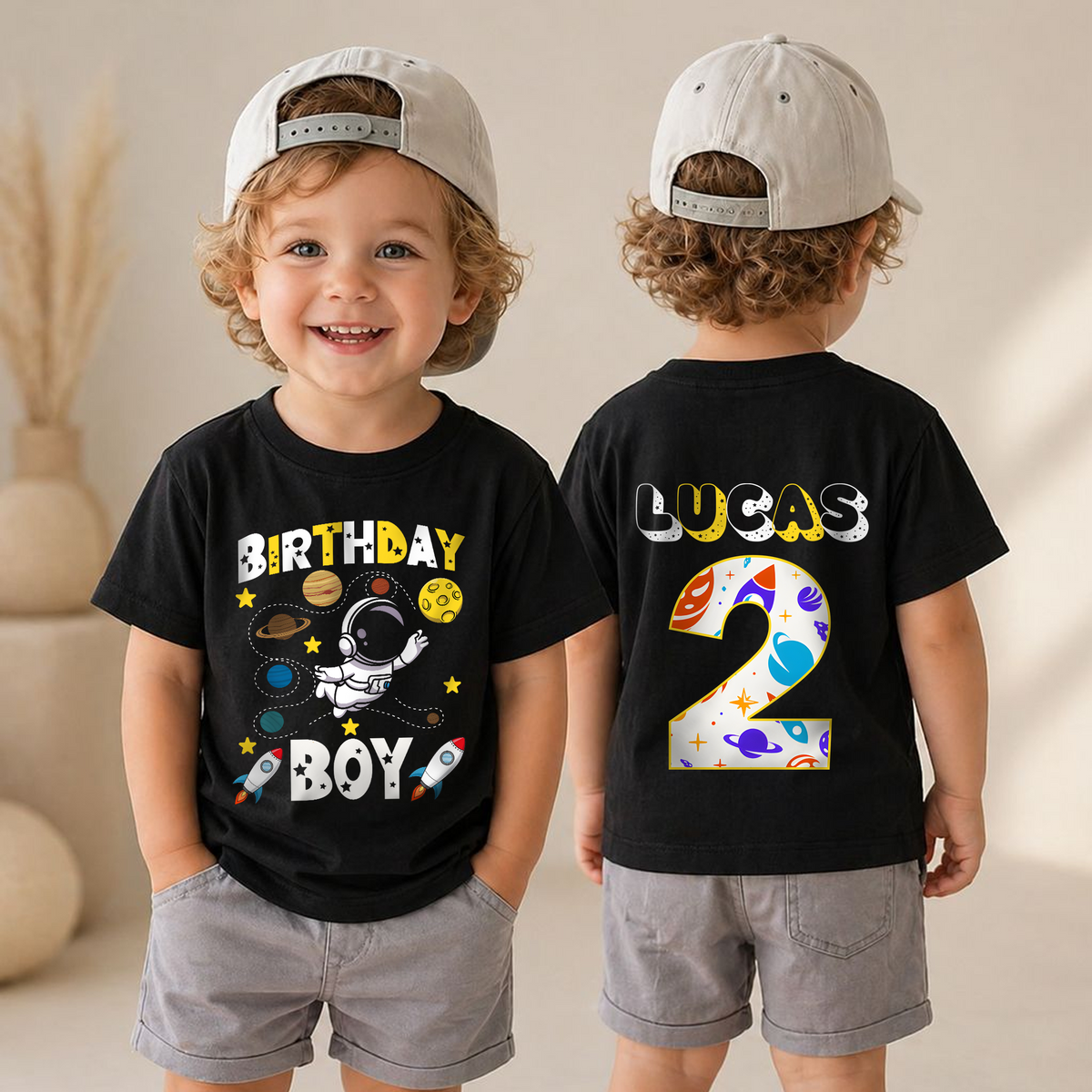 Toddler Personalized Space Birthday Boy Shirt — product view 6