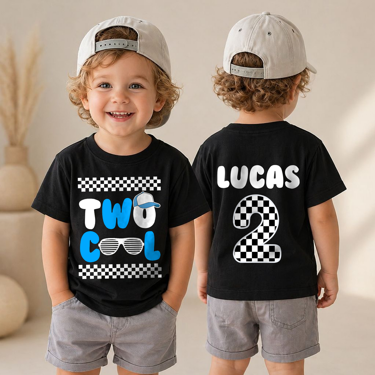Boys Personalized Cool Kid 2nd Birthday Shirt Boy, TWO COOL — product view 4