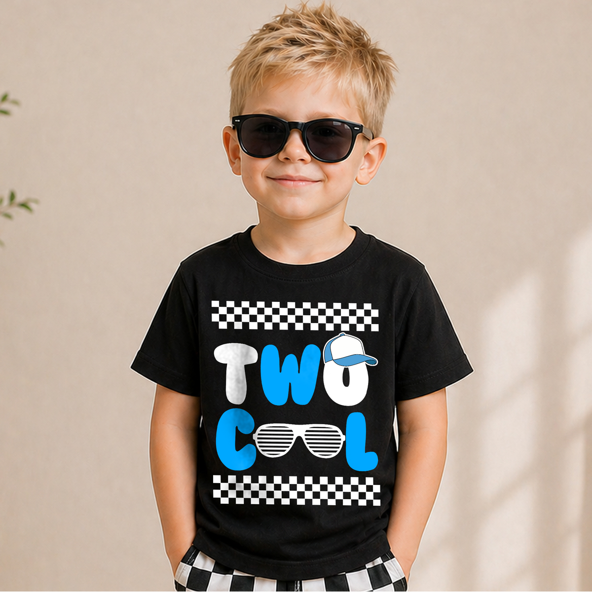 Boys Personalized Cool Kid 2nd Birthday Shirt Boy, TWO COOL — product view 5