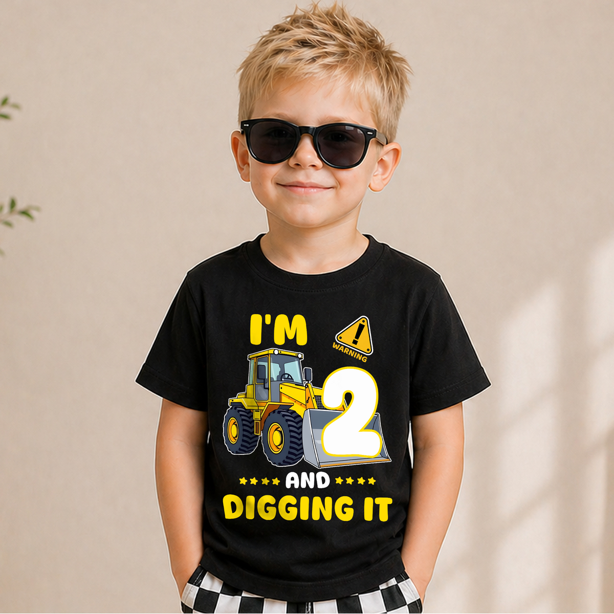 Boys Custom I'm 2 and Digging It 2nd Birthday Shirt, Construction Truck — product view 5