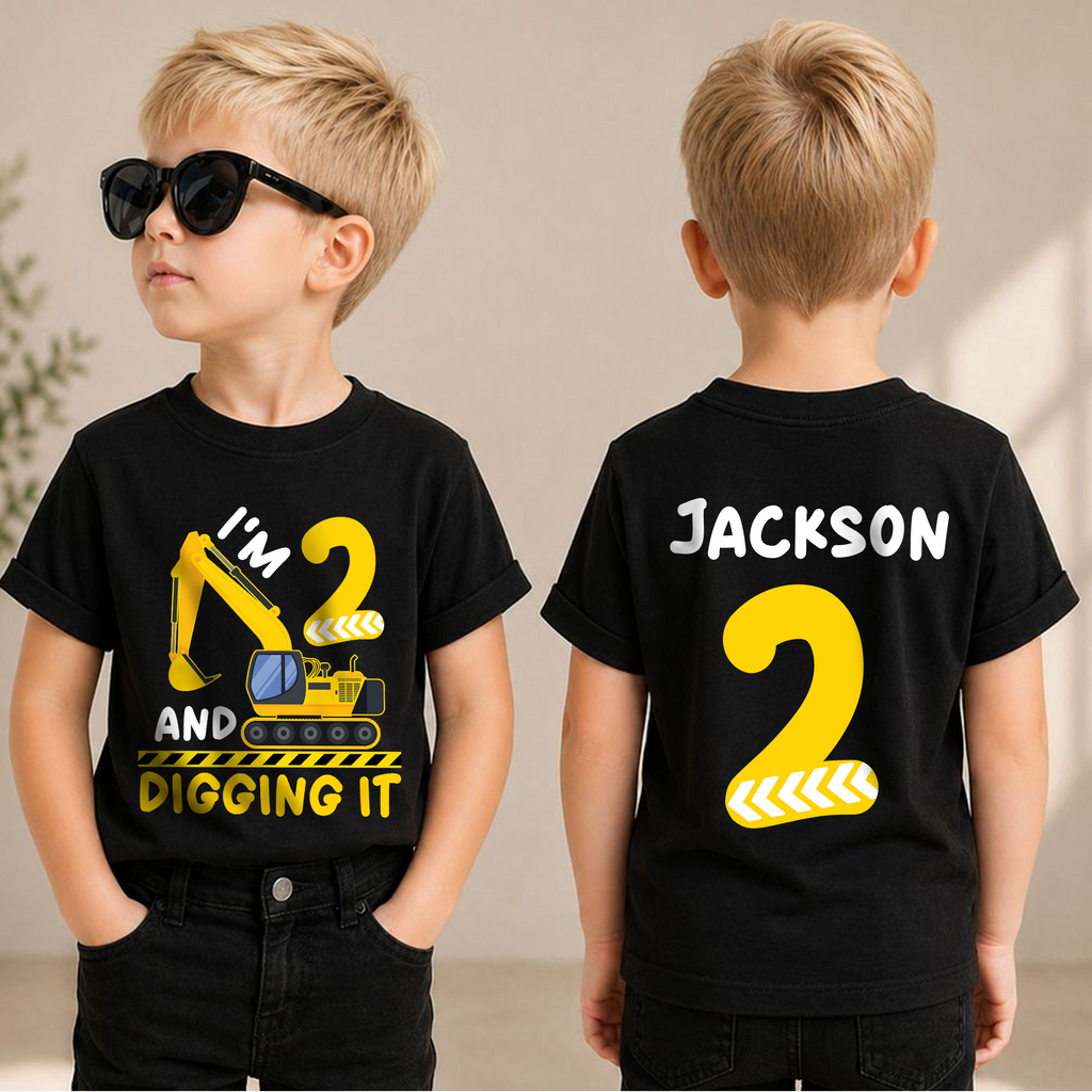 Personalized Construction Truck 2nd Birthday Shirt Boy, Digging It — product view 1