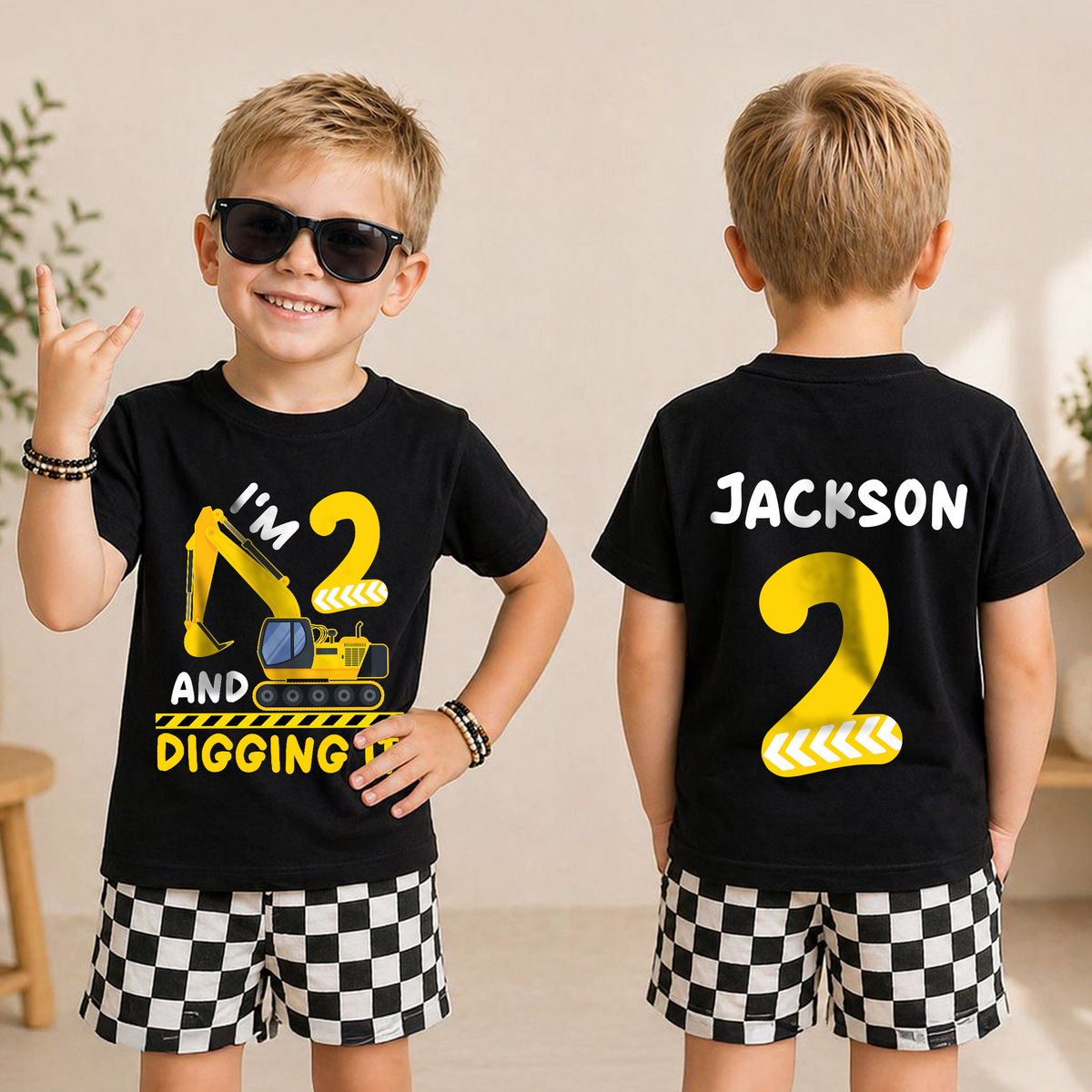 Personalized Construction Truck 2nd Birthday Shirt Boy, Digging It — product view 3