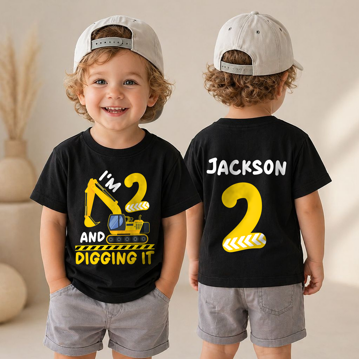 Personalized Construction Truck 2nd Birthday Shirt Boy, Digging It — product view 4