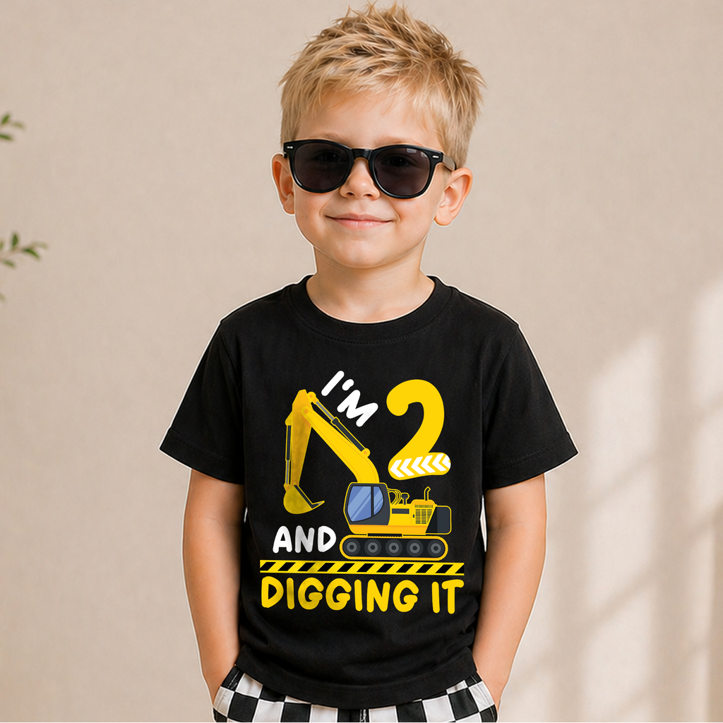 Personalized Construction Truck 2nd Birthday Shirt Boy, Digging It — product view 5