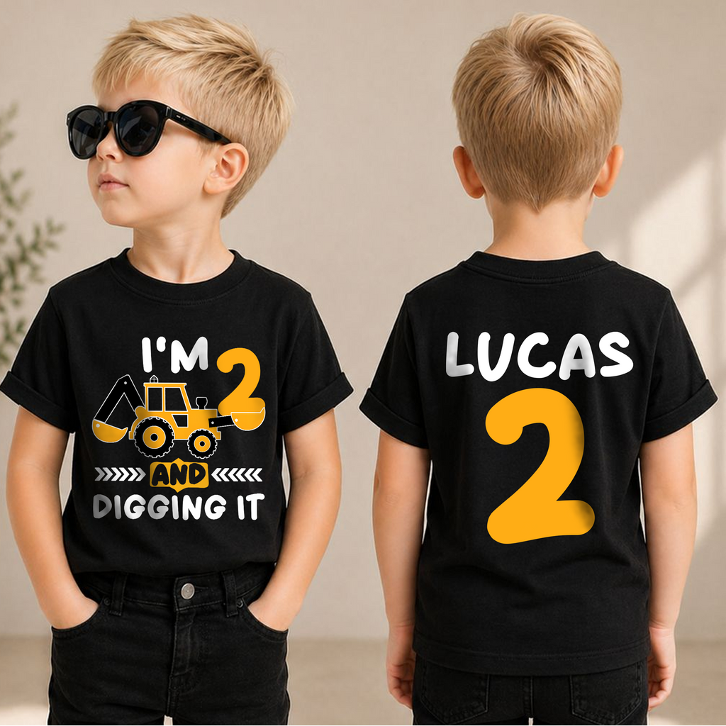 Custom Construction Truck 2nd Birthday Shirt Boy, Digging It — product view 1