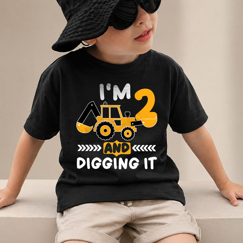 Custom Construction Truck 2nd Birthday Shirt Boy, Digging It — product view 2
