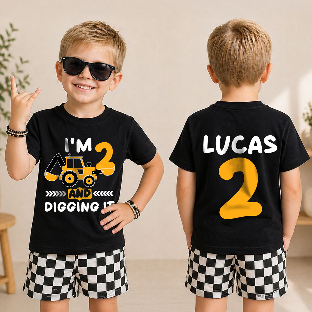 Custom Construction Truck 2nd Birthday Shirt Boy, Digging It — product view 3